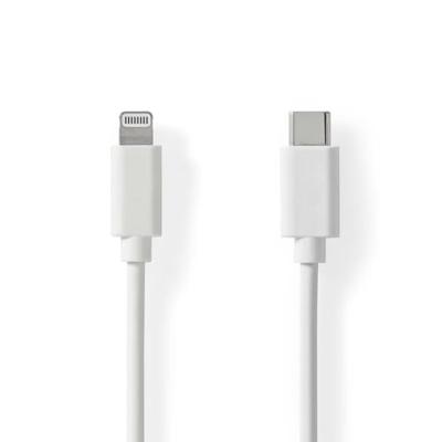 Nedis Lightning Kabel | USB 2.0 | Apple Lightning 8-Pins | USB-C Male | 480 Mbps | Vernikkeld | 1.00 m | Rond | PVC | Wit | Label - CCGL39650WT10