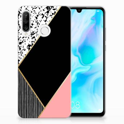 Huawei P30 Lite | TPU Hoesje | Zwart Roze Vormen