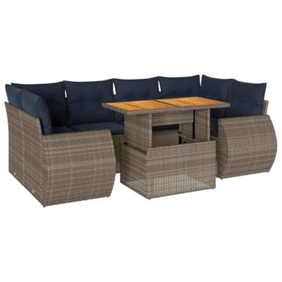 7-delige Loungeset met kussens poly rattan grijs