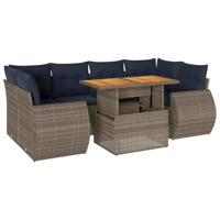 7-delige Loungeset met kussens poly rattan grijs - thumbnail