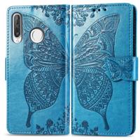 Butterfly Love bloemen reliëf horizontale Flip lederen case voor Huawei P30 Lite/Nova 4e met houder & kaartsleuven & portemonnee & Lanyard (blauw) - thumbnail