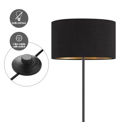 Scandinavische stijl Vloerlamp - Corduroy Lampenkap - Cilinder - Black - ø40 x 165 cm - E27 Fitting - Geschikt voor Woonkamers en slaapkamers - met Voetschakelaar