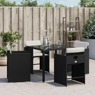 Tuinstoelen 4 st met kussens poly rattan zwart - thumbnail