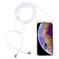 Vierhoek anti-val trasparent TPU mobiele telefoon geval met Lanyard voor iPhone X/XS (wit) - thumbnail