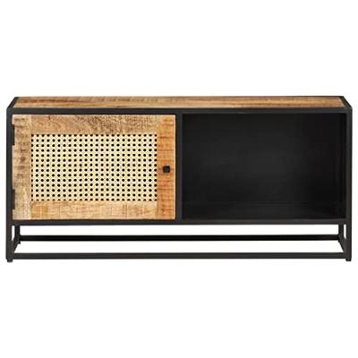Tv-meubel 90x30x40 cm ruw mangohout en natuurlijk riet