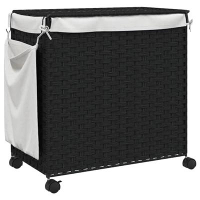 VidaXL Wasmand op wielen 60x35x60,5 cm rattan zwart