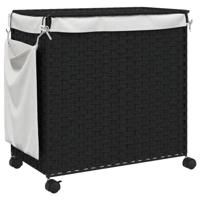 VidaXL Wasmand op wielen 60x35x60,5 cm rattan zwart - thumbnail