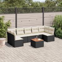 8-delige Loungeset met kussens poly rattan zwart - thumbnail