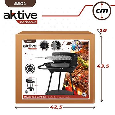 Kolenbarbecue met wielen Aktive Aluminium Geëmailleerd metaal Textil 42 x 76,5 x 42 cm Zwart