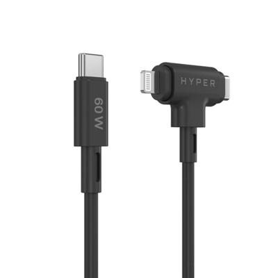Hyper HyperJuice USB-C naar USB-C en Lightning hybrid silicone kabel (1.5m/60W) - Black - thumbnail