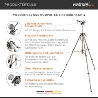 Walimex Wt-3530 Basic Statief (Aluminium, 56-146 Cm, 1070 G, Incl. 3D-Timer, Snelwisselplaat En Praktische Transporttas), Brons - thumbnail