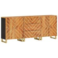 Dressoirs 3 st 60x33,5x75 cm massief mangohout bruin en zwart - thumbnail