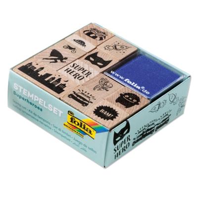 Folia stempelkit (12 stempels + 2 stempelkussens) superhelden, hout