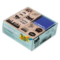 Folia stempelkit (12 stempels + 2 stempelkussens) superhelden, hout - thumbnail