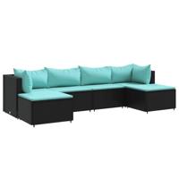 6-delige Loungeset met kussens poly rattan zwart - thumbnail