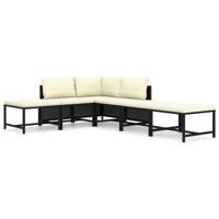 6-delige Loungeset met kussens poly rattan zwart - thumbnail