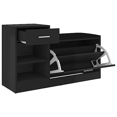 VidaXL Schoenenbank 94,5x31x57 cm bewerkt hout hoogglans zwart VidaXL Schoenenbank 94,5x31x57 cm bewerkt hout hoogglans zwart