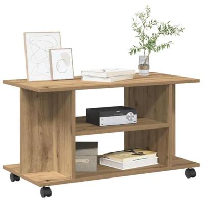 Tv-meubel met wieltjes 80x40x45cm bewerkt hout artisanaal eiken