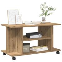 Tv-meubel met wieltjes 80x40x45cm bewerkt hout artisanaal eiken - thumbnail