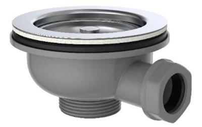 Kirchhoff ECO-SAVE kunststof korfventiel, grijs, 1 1/2" ET, roestvrijstalen ventielbeker en zeef Ø114 mm, met 1" overloopaansluiting - 98835349