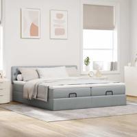 Ottoman bed met matrassen en LED's 160x200cm stof lichtgrijs - thumbnail