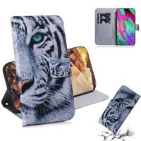 Tiger patroon gekleurde tekening horizontale Flip lederen case voor Galaxy A40 met houder & card slots & portemonnee - thumbnail