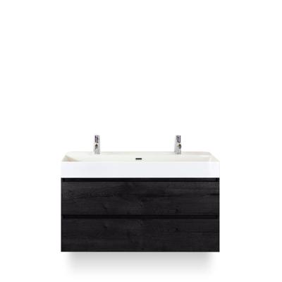 Maxx XL Badmeubelset 120 cm - Black Oak - Wastafel Kube Enkel 2 kraangaten