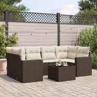 7-delige Loungeset met kussens poly rattan bruin - thumbnail