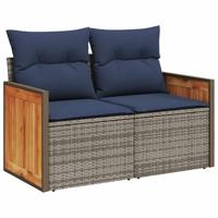 5-delige Loungeset met kussens poly rattan acacia grijs - thumbnail
