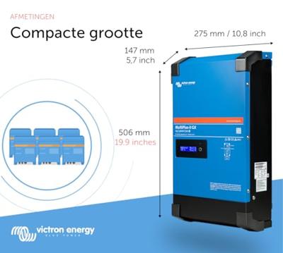 Victron Energy MultiPlus-II 24/3000/70-32 230V GX Omvormer 3000 W 24 V - 230 V Geïntegreerde laadregelaar Victron Energy MultiPlus-II 24/3000/70-32 230V GX Omvormer 3000 W 24 V - 230 V Geïntegreerde laadregelaar