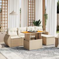6-delige Loungeset met kussens poly rattan beige - thumbnail