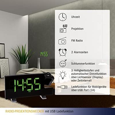 TFA Dostmann 60.5015.04 Wekker Kwarts Zwart Groot display, USB-aansluiting