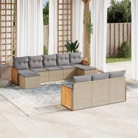 10-delige Loungeset met kussens poly rattan beige - thumbnail