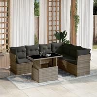 7-delige Loungeset met kussens poly rattan grijs - thumbnail