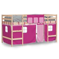 Kinderhoogslaper met gordijnen 80x200 cm grenenhout roze - thumbnail