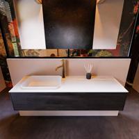 Badkamermeubelset Mondiaz Erin 150 cm met 1 Lade met RIDGE Wastafel Links Talc met 1 kraangat Greeploos Mat Antracite - thumbnail