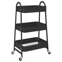 VidaXL Opbergtrolley 3-laags 42x41,5x77 cm staal zwart - thumbnail