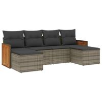 6-delige Loungeset met kussens poly rattan grijs - thumbnail