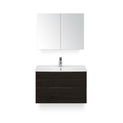 Seville Badmeubelset 80 cm - Black Oak Edge greep - Wastafel Enjoy - met Spiegelkast