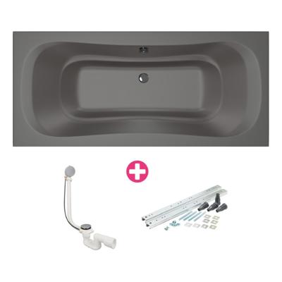 Ligbad Xenz Nassau | Inbouw | 200x90 cm | Incl.Badafvoer | Met overloop | Acryl | Antraciet mat