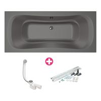 Ligbad Xenz Nassau | Inbouw | 200x90 cm | Incl.Badafvoer | Met overloop | Acryl | Antraciet mat - thumbnail