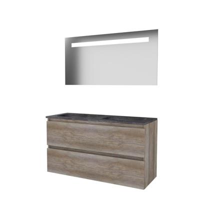 Basic-Line Economic 46 Badkamermeubelset - 120 x 46 cm - Greeploos - 2 Lades - Hardstenen Wastafel - 2 Kraangaten - Spiegel met LED Verlichting - Scotch Oak