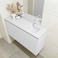 MONDIAZ OLAN 100cm toiletmeubel talc. LEX wastafel talc rechts geen kraangat - thumbnail