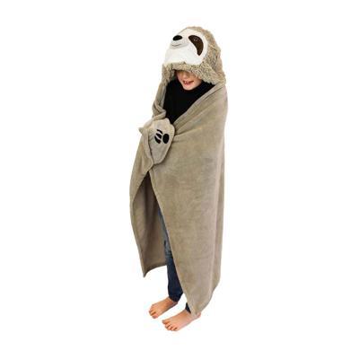 Noxxiez knuffeldeken met capuchon luiaard, 130x100cm