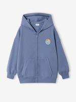 Oversized sweater met rits grijsblauw - thumbnail