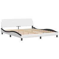 Bedframe met hoofdbord kunstleer wit en zwart 180x200 cm - thumbnail