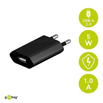 USB-A-adapter - USB-A-lader - 1 poorts - Slim - 1000mA - Zwart - thumbnail
