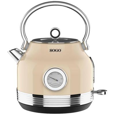 SOGO Human Technology Waterkoker Snoerloos, Oververhittingsbeveiliging, CoolTouch-behuizing Aantal/Volume: 1.8 l Beige, Metallic