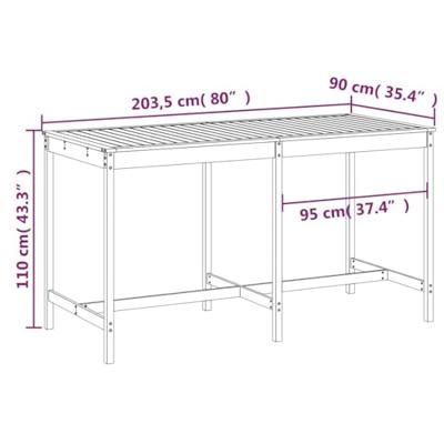 Tuintafel 203,5x90x110 cm massief grenenhout wit