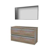 Basic-Line Framed 46 Badkamermeubelset - 120 x 46 cm - Greeploos - 4 Lades - Wastafelblad - Spiegel met Zwart Aluminium Frame - Scotch Oak - thumbnail